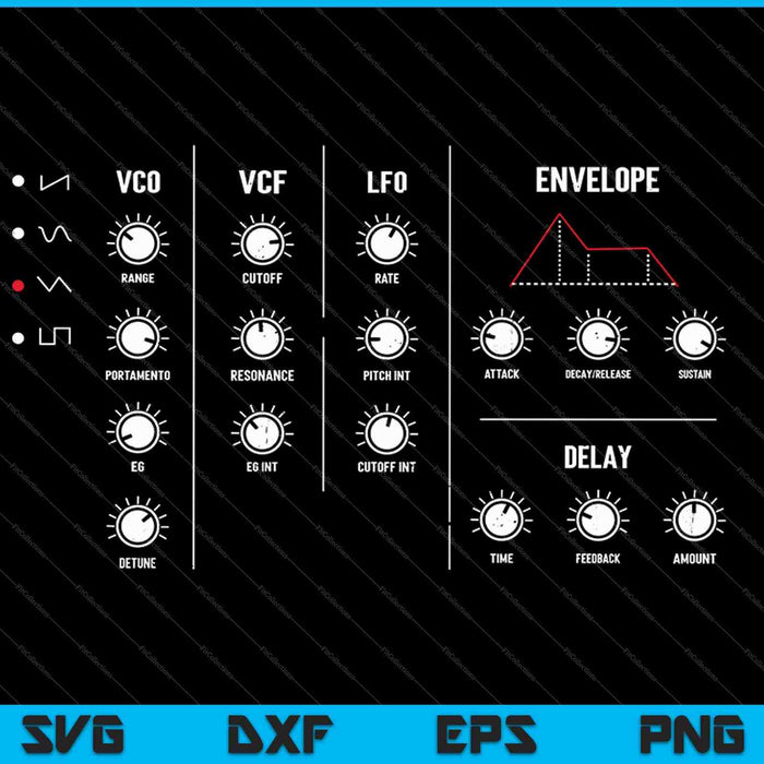 Retro Synthesizer analoge Synth knoppen DJ Studio SVG PNG snijden afdrukbare bestanden