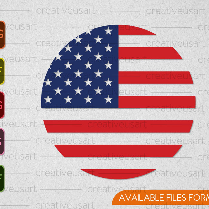 Round American Flag 4th of July SVG PNG Cutting Printable Files