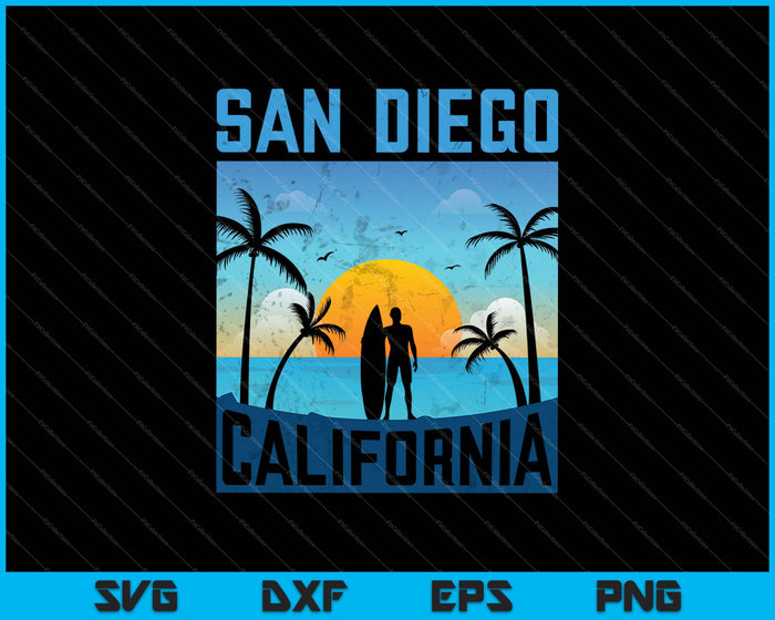 San Diego California Summer Surf SVG PNG Cortar archivos imprimibles