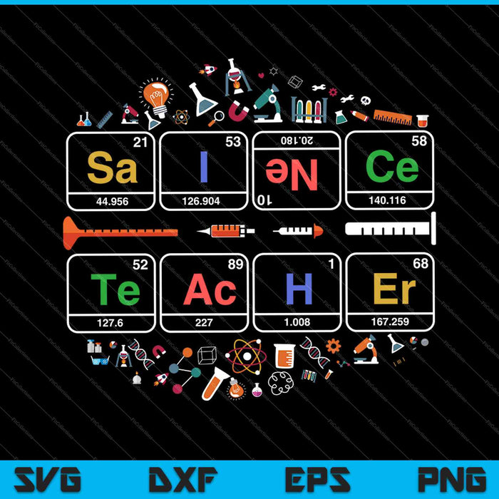 Wetenschapsleraar periodiek systeem scheikunde elementen SVG PNG snijden afdrukbare bestanden