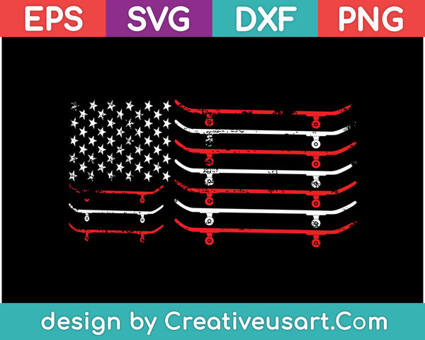 Skateboard Tshirt USA Flag 4th Of July SVG PNG Cutting Printable Files