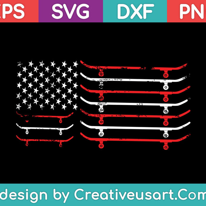 Skateboard T-Shirt USA Flag 4th Of July SVG PNG Cutting Printable Files