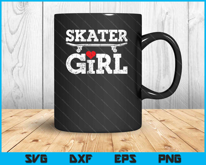 Skater meisje skateboard skateboarden SVG PNG snijden afdrukbare bestanden