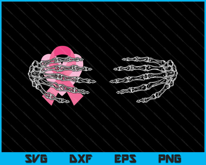 Esqueleto sujetador manos cinta rosa Halloween cáncer de mama SVG PNG corte archivos imprimibles