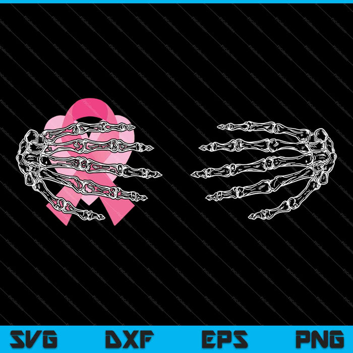 Skelet beha handen roze lint Halloween borstkanker SVG PNG snijden afdrukbare bestanden