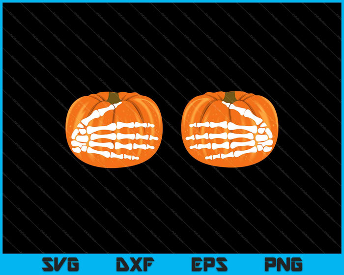 Manos de esqueleto sosteniendo calabazas tetas divertido adulto Halloween SVG PNG archivos imprimibles