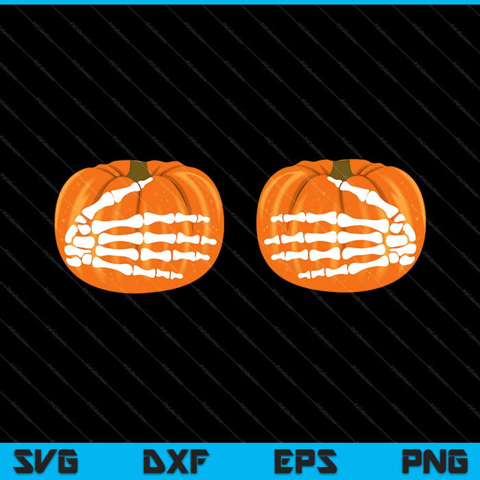 Skelet handen met pompoenen borsten grappige volwassen Halloween SVG PNG afdrukbare bestanden