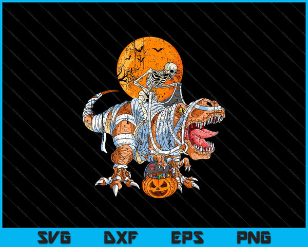 Esqueleto montando momia T Rex Halloween Niños Niñas Niños SVG PNG Cortando archivos imprimibles