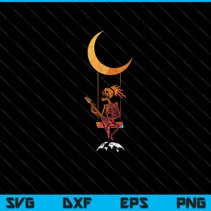 Skeleton Rock op maan Spooky Halloween Rock Svg snijden afdrukbare bestanden