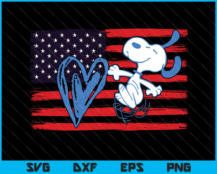 Snoopy Love 4 de julio EE.UU. América SVG PNG Cortando archivos imprimibles