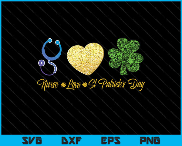 Estetoscopio Amor Shamrock Enfermera Día de San Patricio SVG PNG Cortar archivos imprimibles 