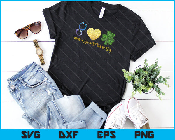 Stethoscope Love Shamrock Nurse St Patrick's Day SVG PNG Cutting Printable Files - on a t-shirt