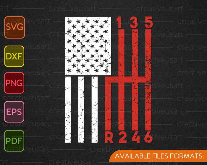 Stick Shift American Flag Muscle Car 6 Gears Mechanic SVG PNG Cutting Printable Files