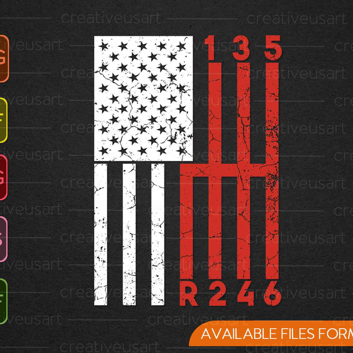 Stick Shift American Flag Muscle Car 6 Gears Mechanic SVG PNG Cutting Printable Files