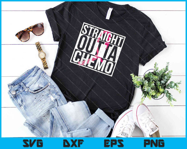 Straight Outta Chemo Concienciación sobre el cáncer de mama Humor fresco SVG PNG Cortar archivos imprimibles - on a t-shirt