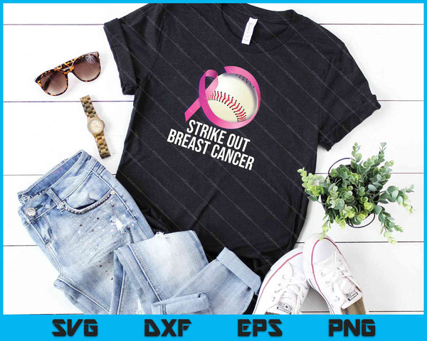 Strike Out Breast Cancer Concientización Béisbol Rosa SVG PNG Cortar archivos imprimibles - on a t-shirt