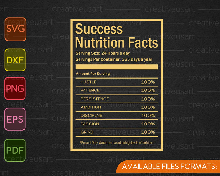 Success Nutritional Facts Label SVG PNG Cutting Printable Files