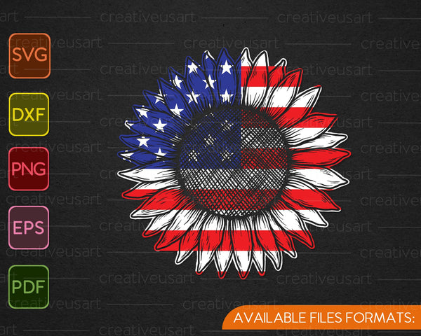 American Flag Sunflower Independence Day SVG PNG Cutting Printable Files