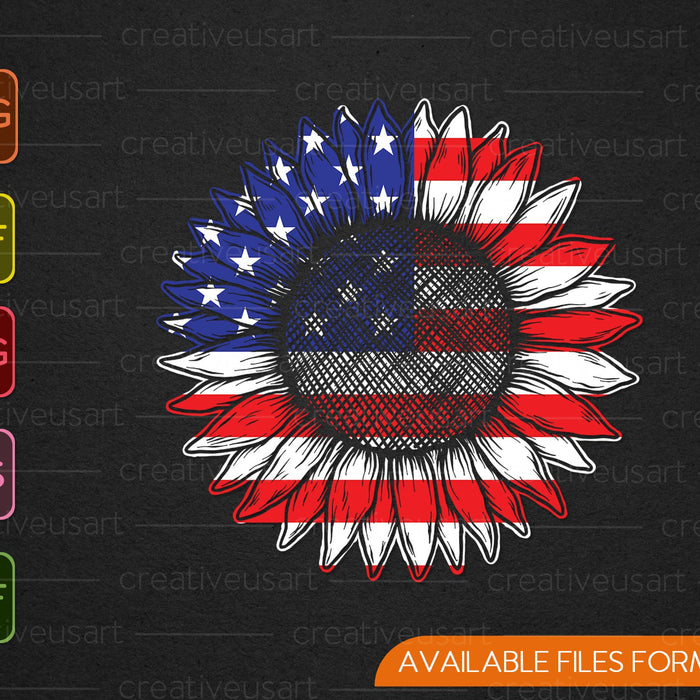American Flag Sunflower Independence Day SVG PNG Cutting Printable Files
