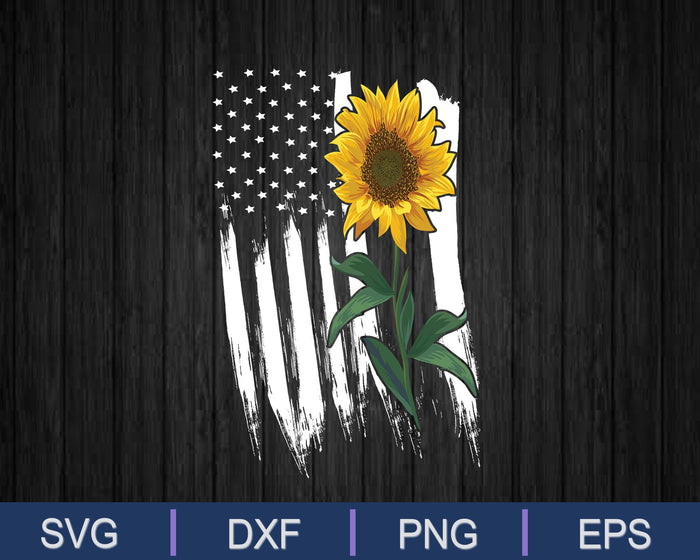 Sunflower American Flag 4th July  SVG PNG Cutting Printable Files
