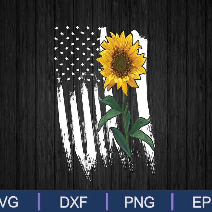 Sunflower American Flag 4th July  SVG PNG Cutting Printable Files