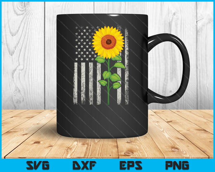 Sunflower American Flag for 4th July Svg Cutting Printable Files
