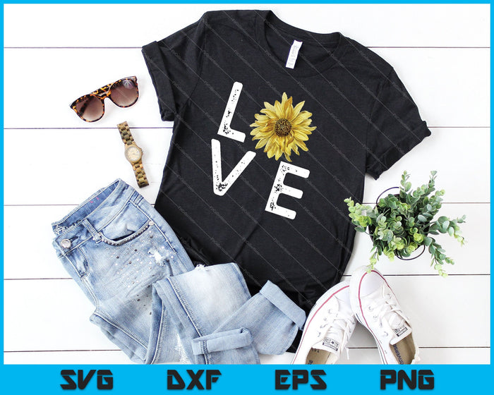 Sunflower Love Shirt Vintage Hippie Flower Nurse Mom SVG PNG Cutting Printable Files