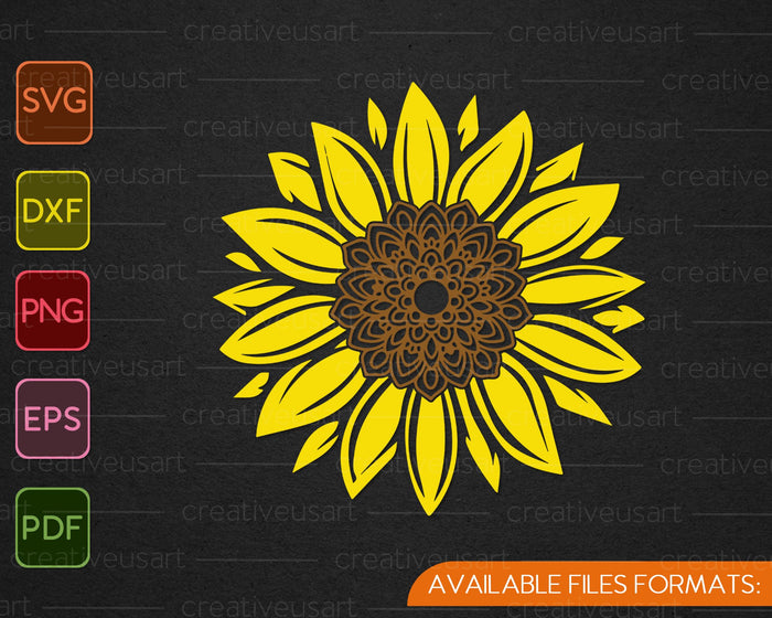 Mandala Girasol SVG PNG Cortar archivos imprimibles