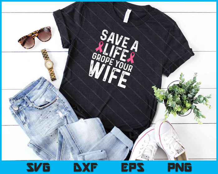 Apoyar a la esposa Mes de concientización sobre el cáncer de mama Cinta rosa SVG PNG Cortar archivos imprimibles