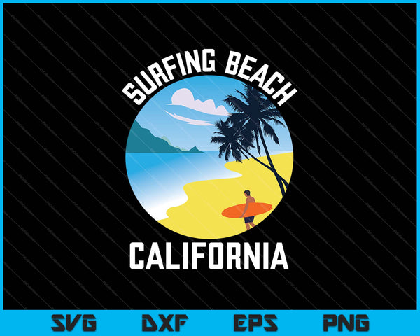 Surfing Beach California SVG PNG Cortar archivos imprimibles