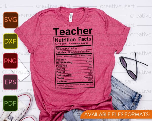 Datos divertidos de nutrición del maestro SVG PNG cortando archivos imprimibles - on a t-shirt