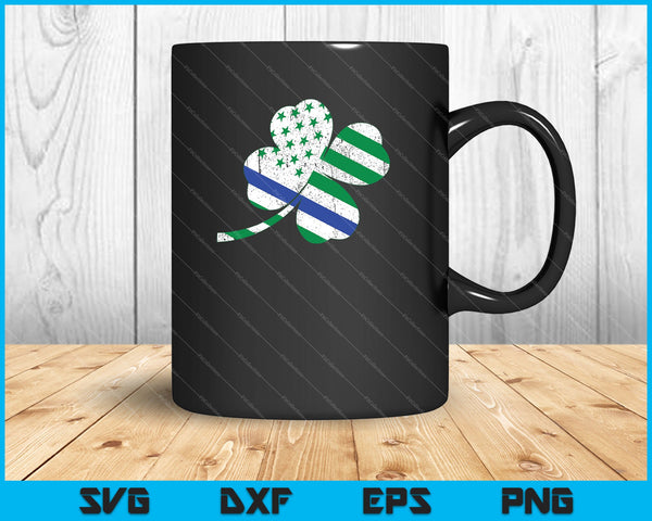 Thin Blue Line St.Patricks Day Police Officer Shamrock SVG PNG Cutting Printable Files