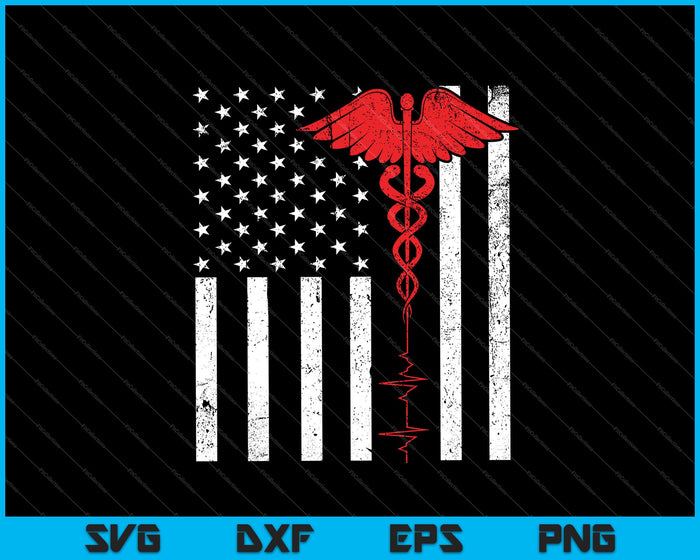 Thin Red Line Caduceus American Flag Nurse SVG PNG Cutting Printable Files