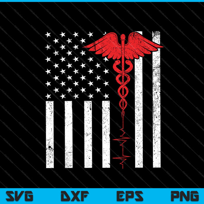 Delgada línea roja Caduceo bandera americana enfermera SVG PNG cortando archivos imprimibles