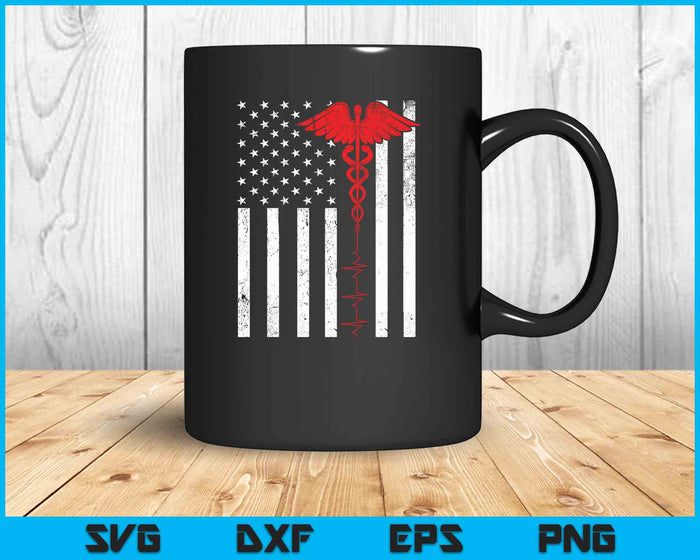 Delgada línea roja Caduceo Bandera Americana SVG PNG EPS Cortar archivos imprimibles