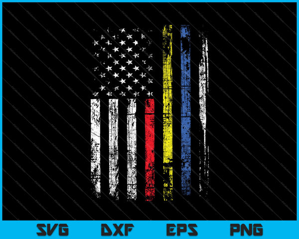 Thin Red Yellow Blue Line Emergency Services Flag SVG PNG Cutting Printable Files