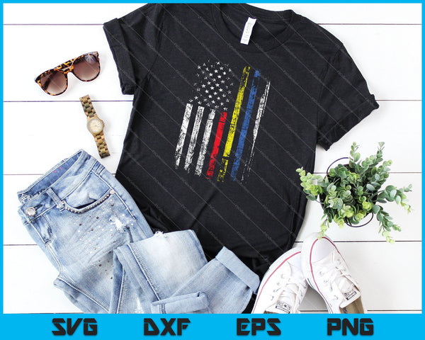 Thin Red Yellow Blue Line Emergency Services Flag SVG PNG Cutting Printable Files - on a t-shirt