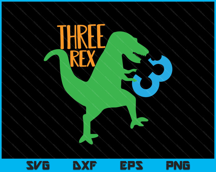 Tres dinosaurios Rex 3er cumpleaños diciendo SVG PNG cortando archivos imprimibles
