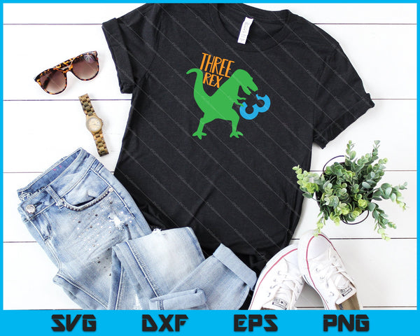 Three Rex Dinosaur 3rd Birthday Saying SVG PNG Cutting Printable Files - on a t-shirt