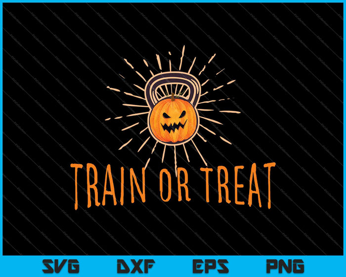 Train of behandel pompoen Kettlebell Halloween gewichtheffen SVG PNG snijden afdrukbare bestanden