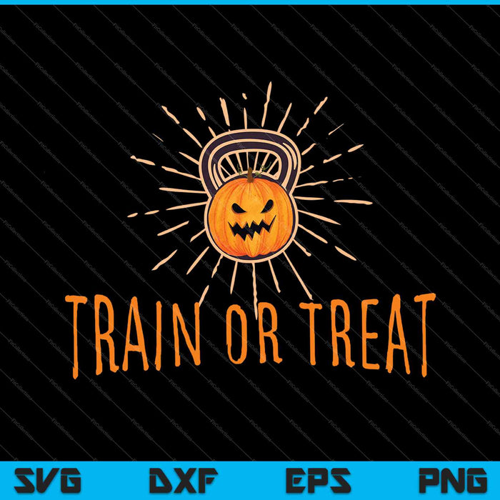 Entrenar o tratar calabaza Kettlebell Halloween levantamiento de pesas SVG PNG corte archivos imprimibles