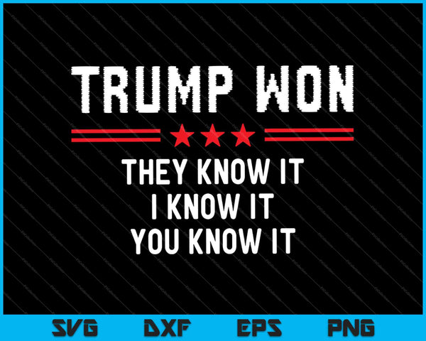 Trump heeft gewonnen, ze weten het, ik weet het, jij weet het, SVG PNG snijden afdrukbare bestanden