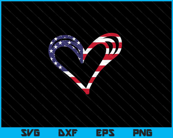 Bandera de EE.UU. Corazón Día Conmemorativo Patriótico Americano SVG PNG Cortar archivos imprimibles