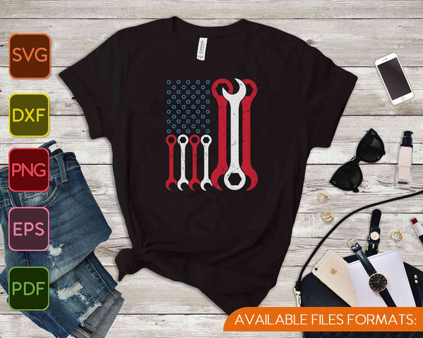 EE.UU. Rojo Blanco Azul Bandera Americana Mecánico SVG PNG Cortar Archivos Imprimibles  - on a t-shirt