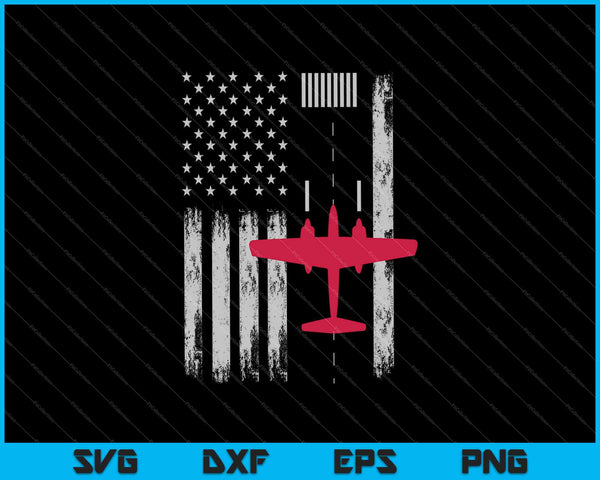 ¡Pista del aeropuerto con bandera de EE. UU.! Piloto de avión SVG PNG cortando archivos imprimibles