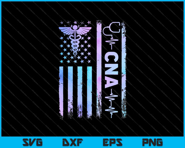 Amerikaanse vlag CNA Tie Dye schattig gecertificeerde verpleegassistent SVG PNG snijden afdrukbare bestanden