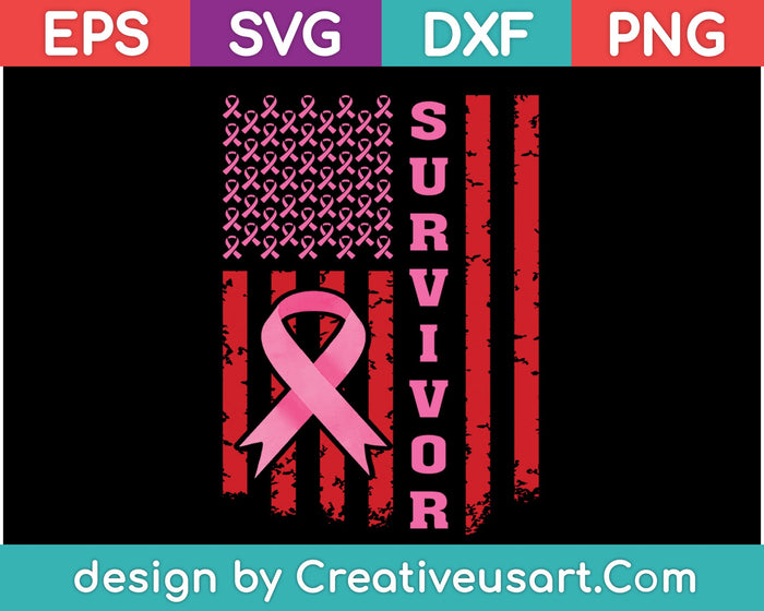 US Flag Survivor Breast Cancer SVG PNG Cutting Printable Files