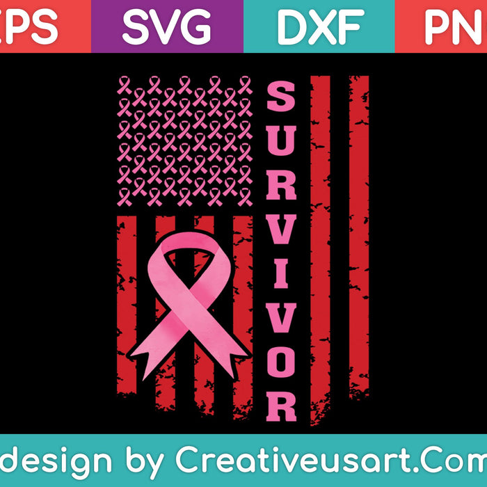 US Flag Survivor Breast Cancer SVG PNG Cutting Printable Files