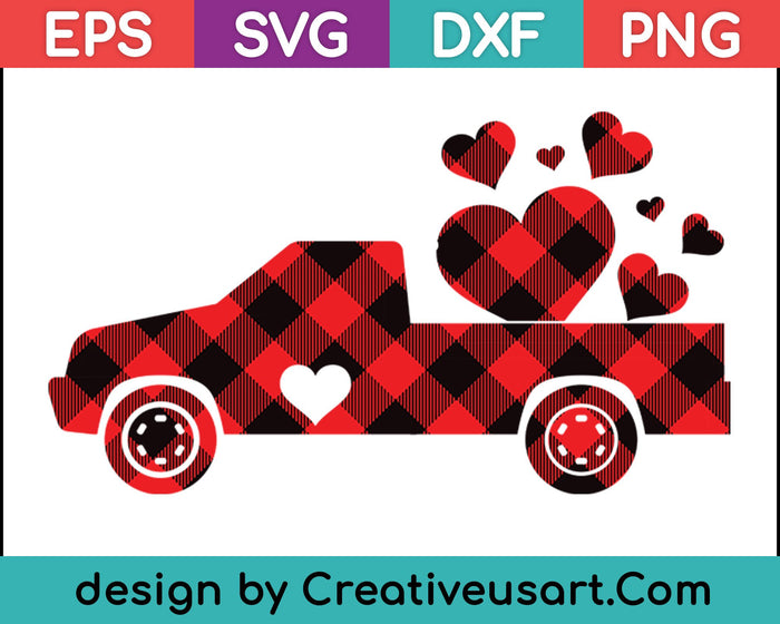 Valentines Buffalo Plaid Truck SVG PNG Cutting Printable Files