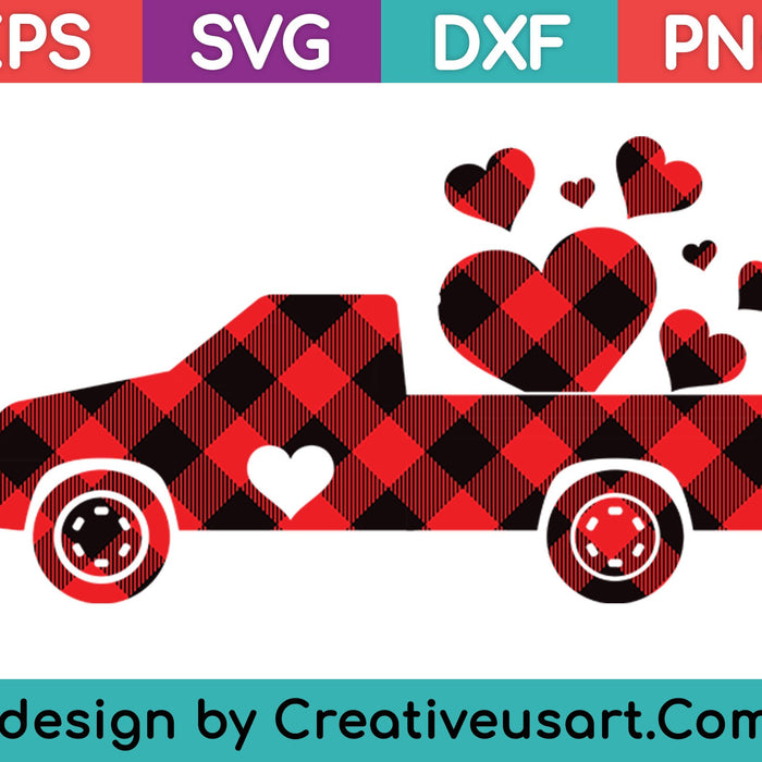 Valentines Buffalo Plaid Truck SVG PNG Cutting Printable Files